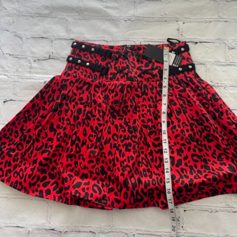 Jawbreaker Red Leopard Print Studded Punk Cosplay Skirt - Picture 4 of 10